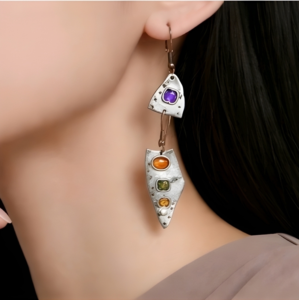 Free People Geo Dangle Earrings Silver